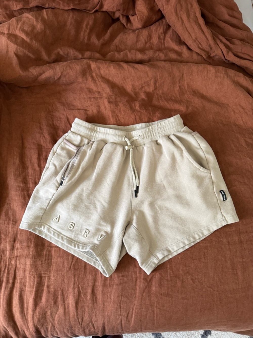 ASRV Off-White Drawstring Athletic Shorts